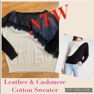 NEW NYC Designer Leather & Cashmere Cotton Sweater size M/L fit